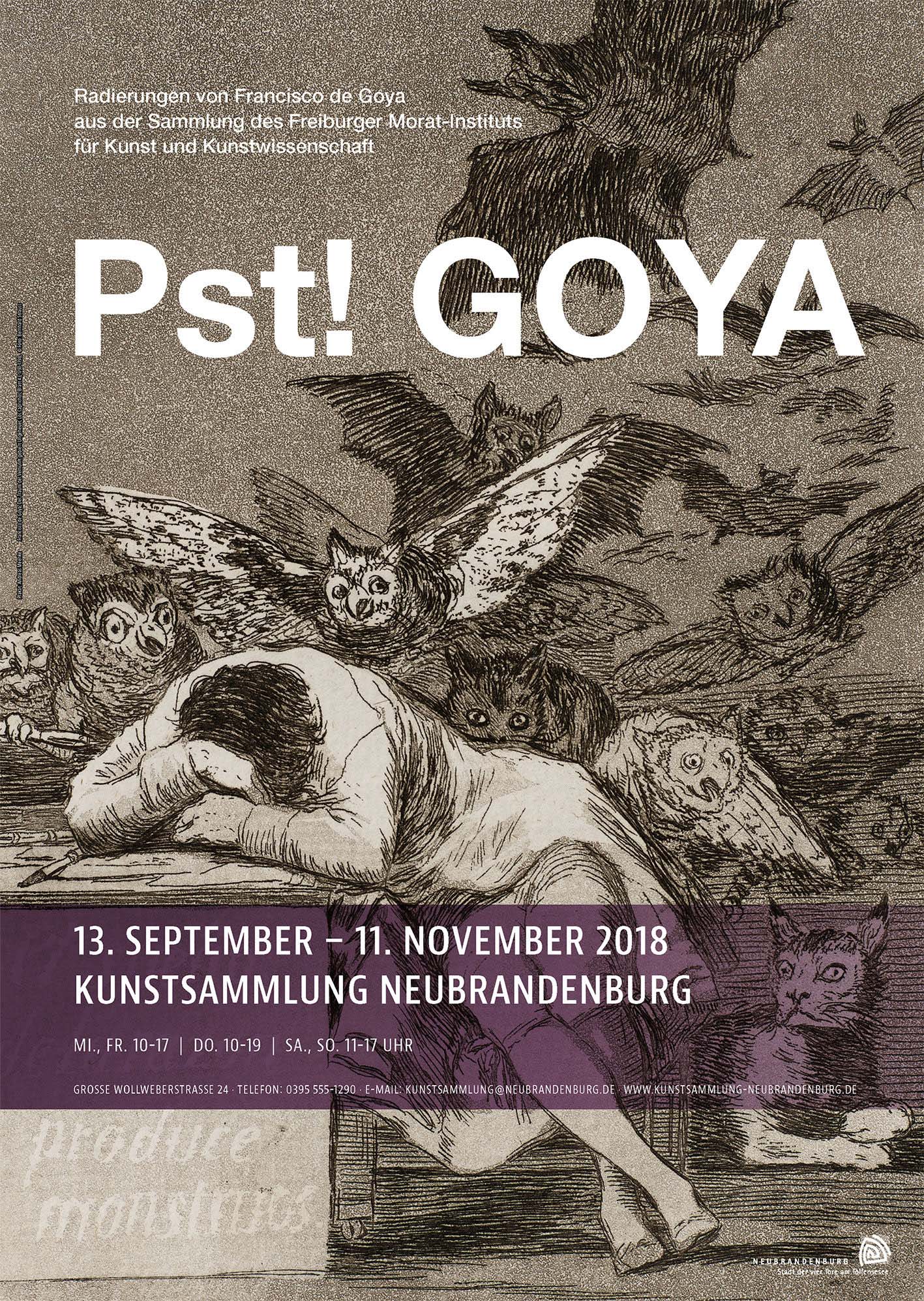 Ausstellungsplakat unter Verwendung von: Francisco de Goya, Der Traum der Vernunft gebiert Ungeheuer, Los Caprichos, Blatt 43, 1797-1798 (Foto: Bernhard Strauss)
