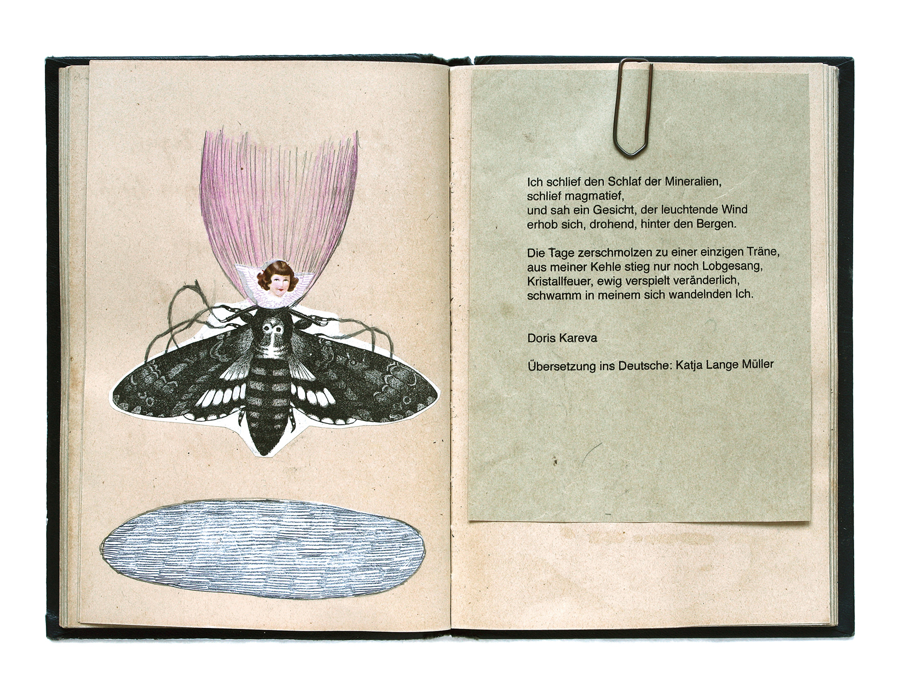 Susanne Nickel „Ich schlief den Schlaf“ Künstlerbuch zu einem Gedicht von Doris Kareva, Collage, Zeichnung, Unikat, 2008/2015
