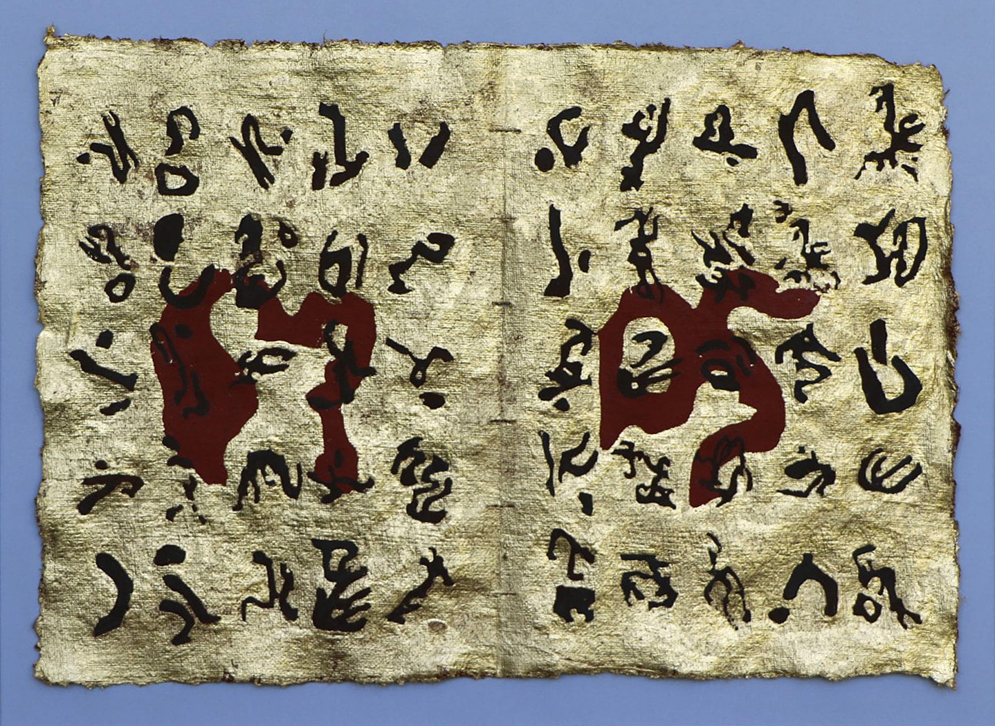 Randolph Wolf, Mimetic messages VII. 2020, Gouache und 23,75 Karat Blattgold auf hangeschöpftes Papier, 35x25 cm