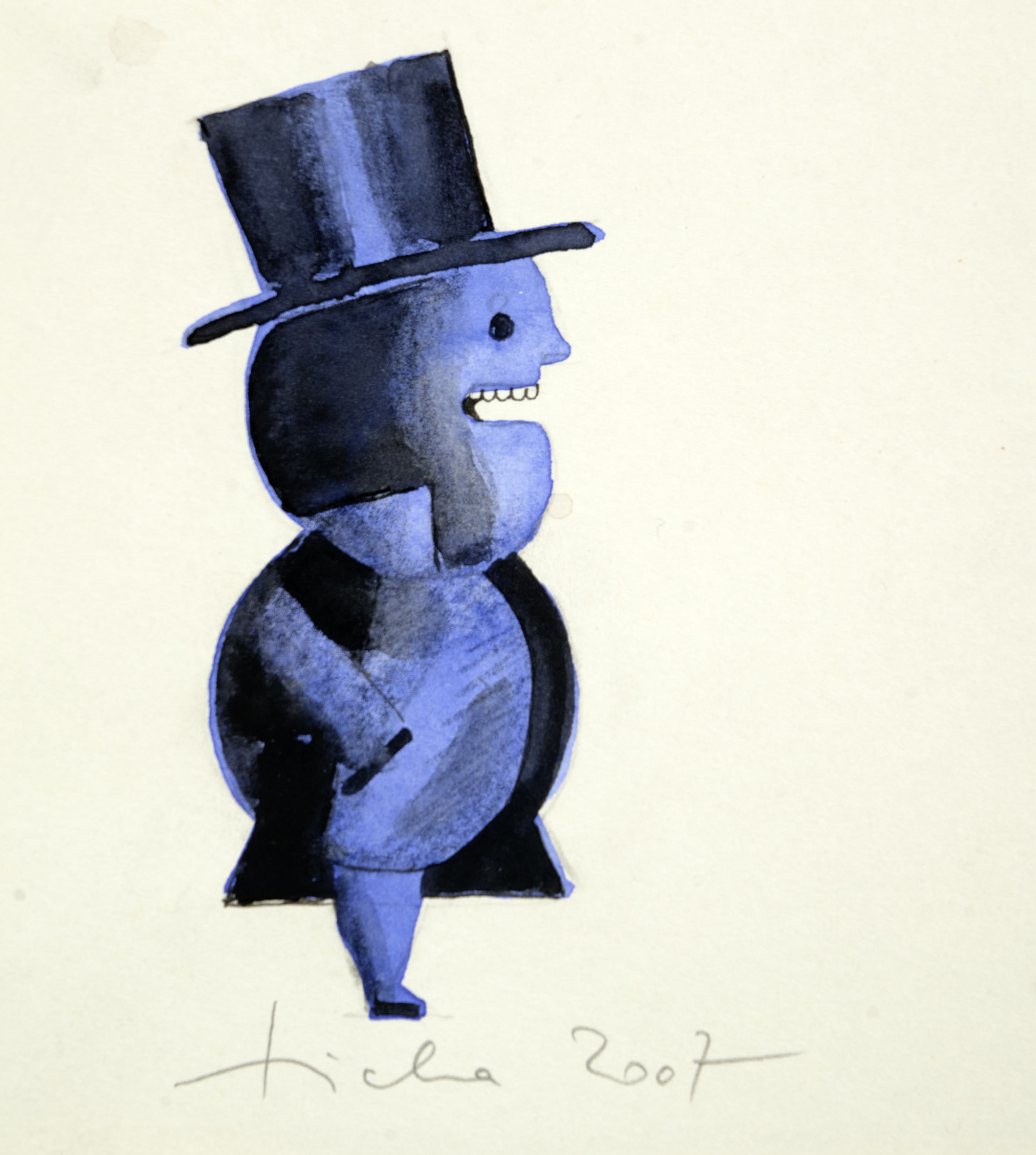Hans Ticha, Studien zum Snob Buch-Snob (blau). Aquarell, Bleistift, Graphit, 2007