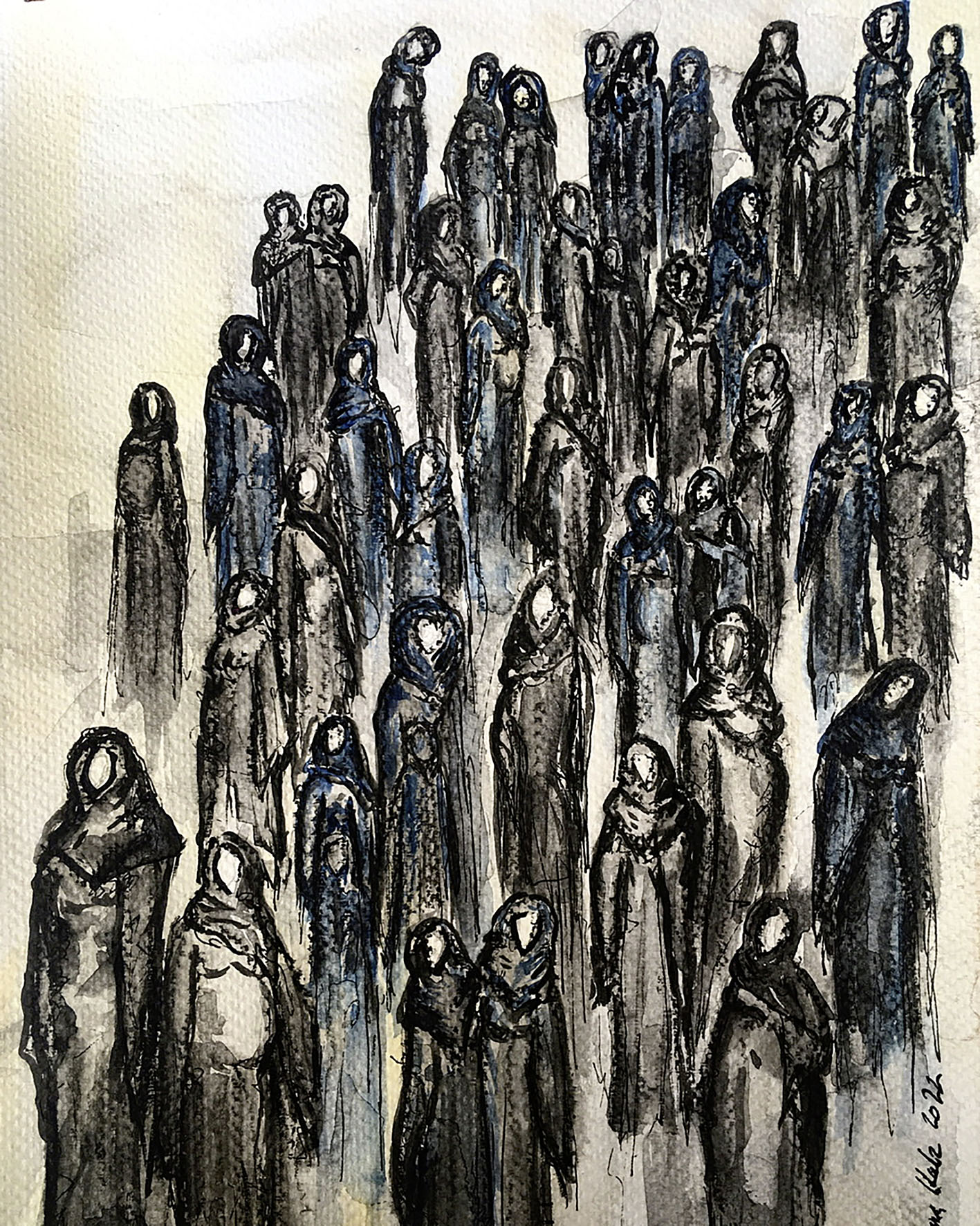 Floriane Kalz, Veiled, 2022, zeichnerische Malerei, Mixed Media auf Papier